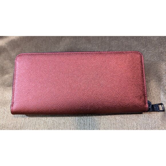 Coach Accordion Zip Wallet Metallic Red Crossgrain Leather Gunmetal Logo - Picture 9 of 9